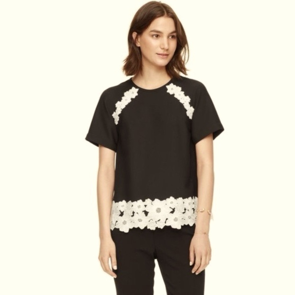 EUC Kate Spade Floral Lace Trim Crepe Blouse Size 0 Retails $248
